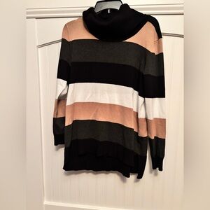 Cable & Gauge Women's Cowl Neck Sweater - Black, White, Tan